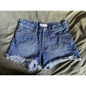 MNG MANGO Denim Jean Shorts Sz 4 High Rise Fray Hem Cut Off ASOS Button Fly